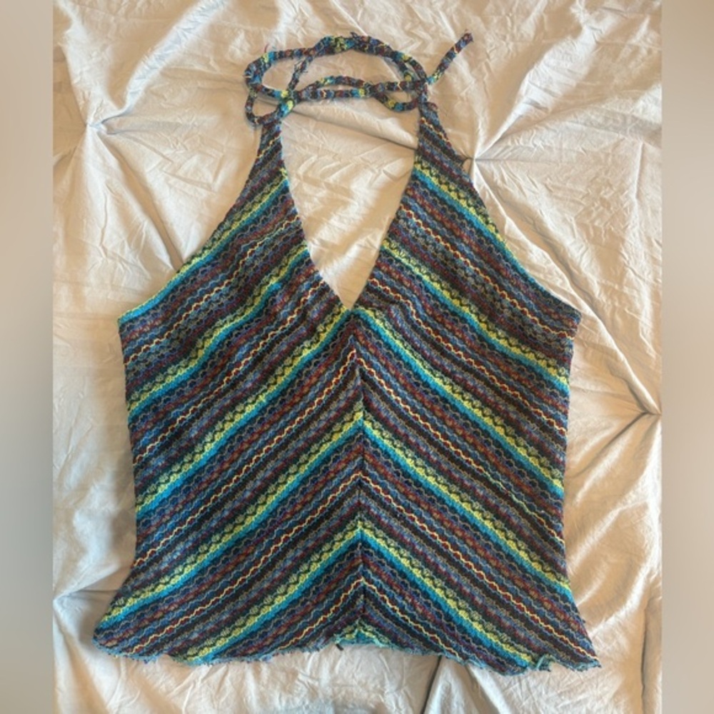 EUC Vintage Y2K Multicolor Crochet Halter Top Size S